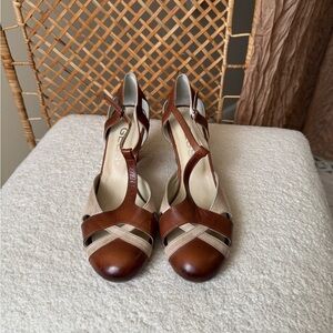 Brown and Cream Leather Women's Shoes